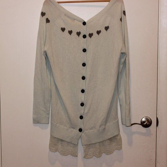 Twin-Set Wool Angora Cashmere blend Lace Hem Button-Up Sweater cardigan  Large - Picture 2 of 11